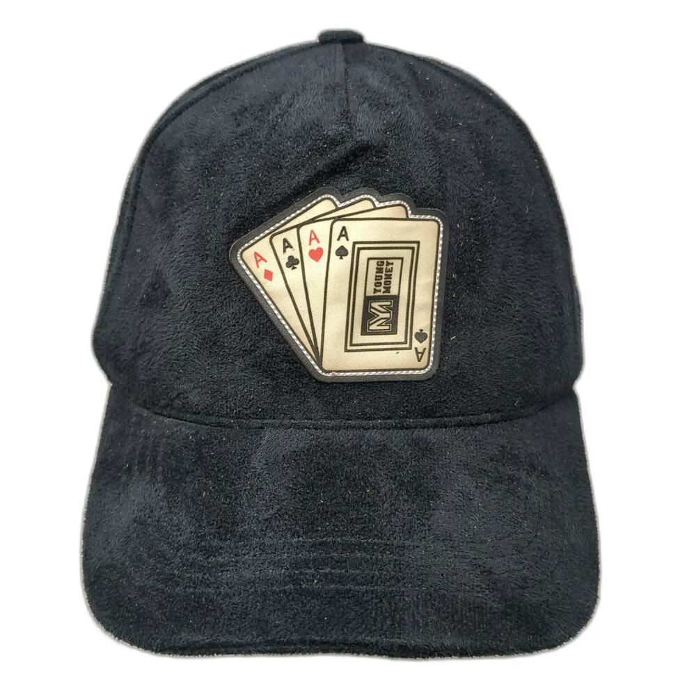 Young Money 5 Panel Black Hat One Size Suede Cards Join Good Poker Strapback